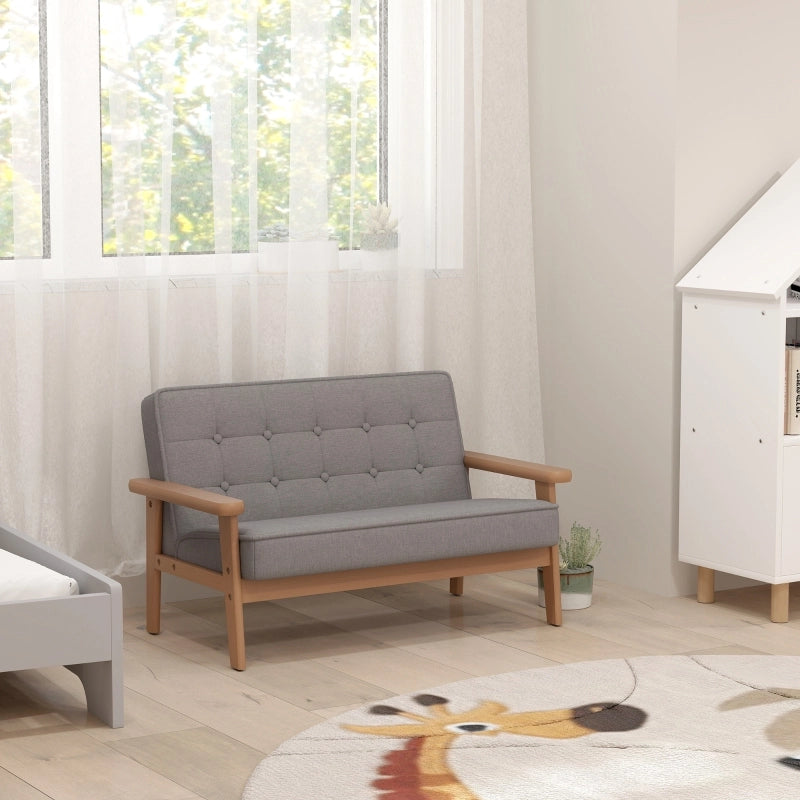 Poltrona/divano per bambini con struttura in legno, effetto velluto, imbottito, per bambini dai 3 ai 15 anni, grigio