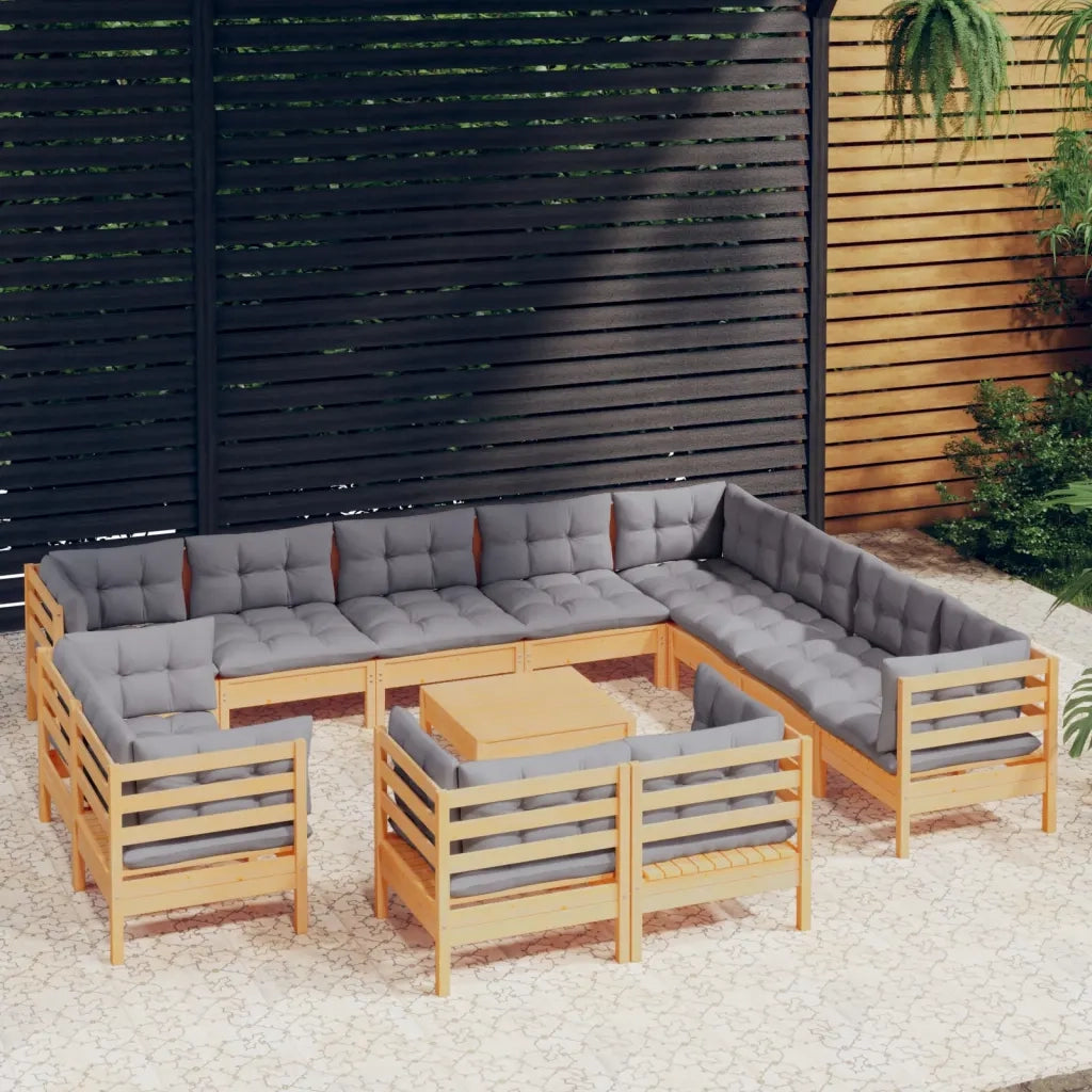 Set Divani da Giardino 13 pz con Cuscini Grigi Massello di Pino 3096952