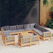 Set Divani da Giardino 13 pz con Cuscini Grigi Massello di Pino 3096952