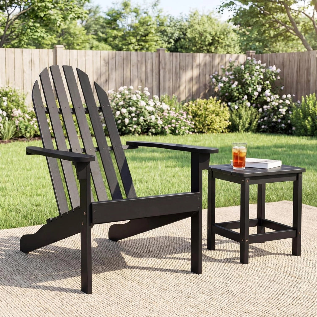 Adirondack-Sedia Giardino in Legno, Poltrona Esterno con Schienale Alta, Sedia a Sdraio Prendisole per Spiaggia Cortile Balcone, Portata 180 kg (Nero, 66 x 93 x 86 cm)