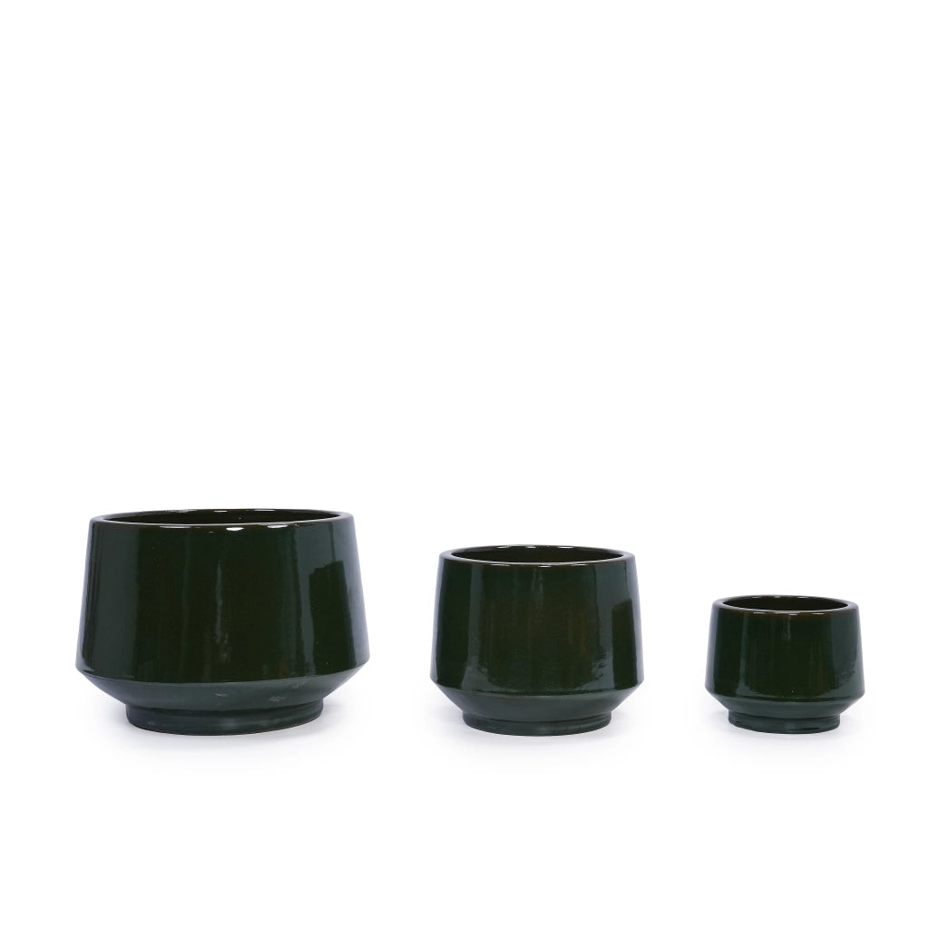 VASO FIORIERA in ceramica verde antico lucido con foro di drenaggio