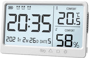 Termometro e igrometro digitale per interni - caricabile via USB, display digitale molto preciso - calendario e allarme - psicrometro per installazione a parete - bianco