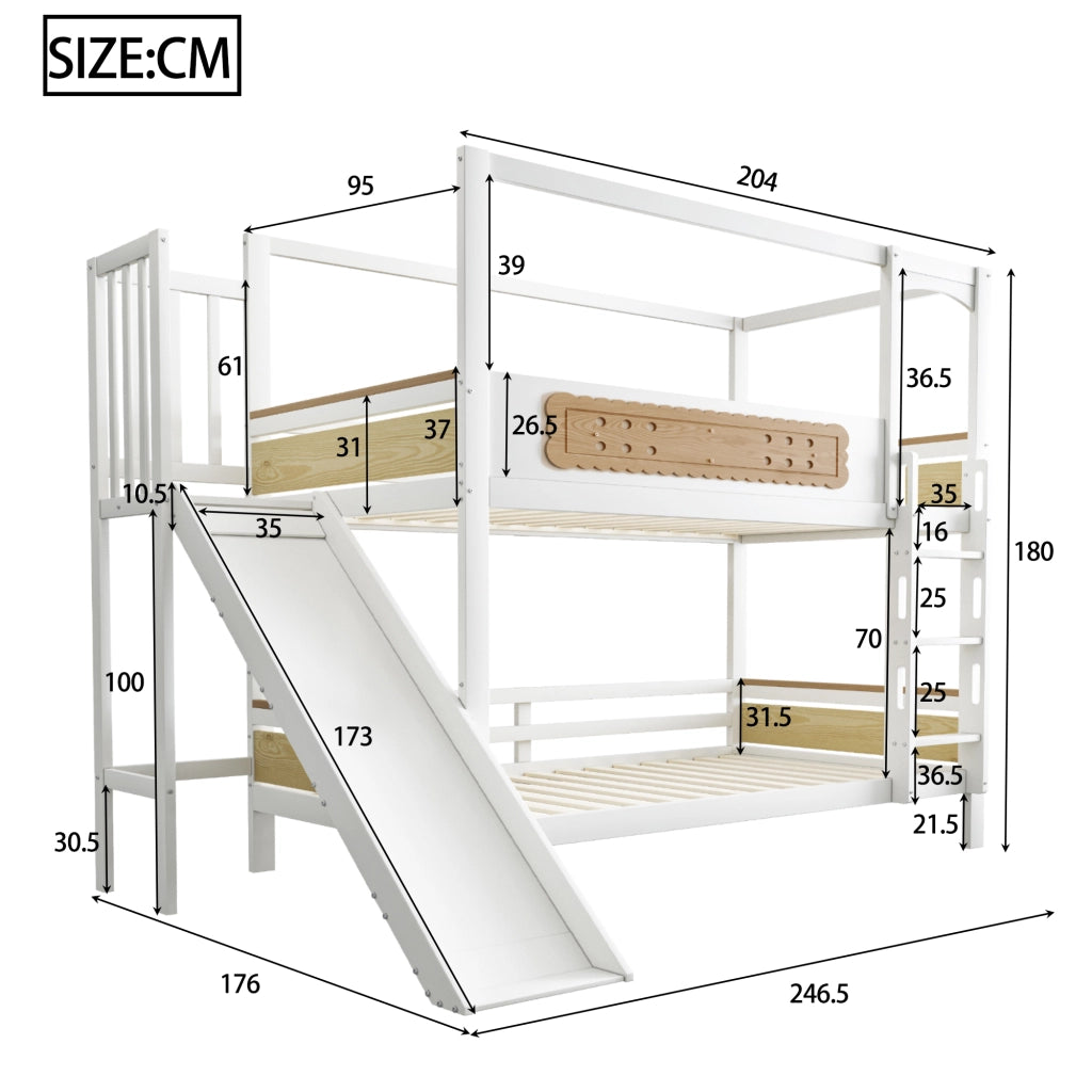 Letto a castello funzione scivolo legno 90x200 cm