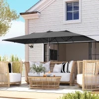 Ombrellone Doppio Inclinabile e Regolabile con Cordicella, in Poliestere e Metallo, 150x295x170-214 cm, Grigio