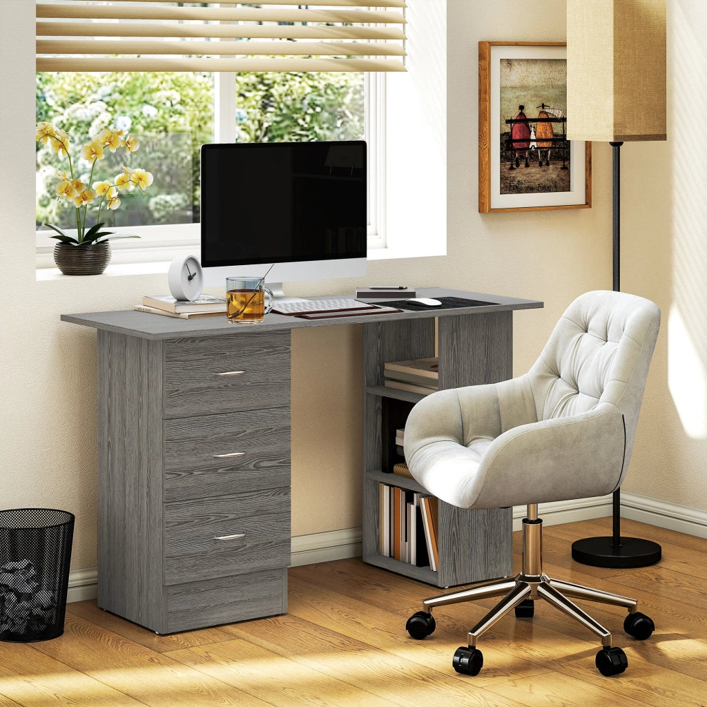 Scrivania con 3 cassetti e 3 ripiani ¨C zephmum ¨C Grigio 120x49x72 cm