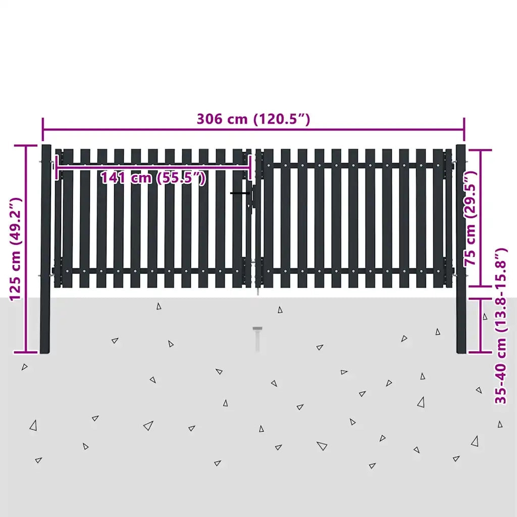 Cancello per Recinzione Doppio in Acciaio 306x125 cm Antracite