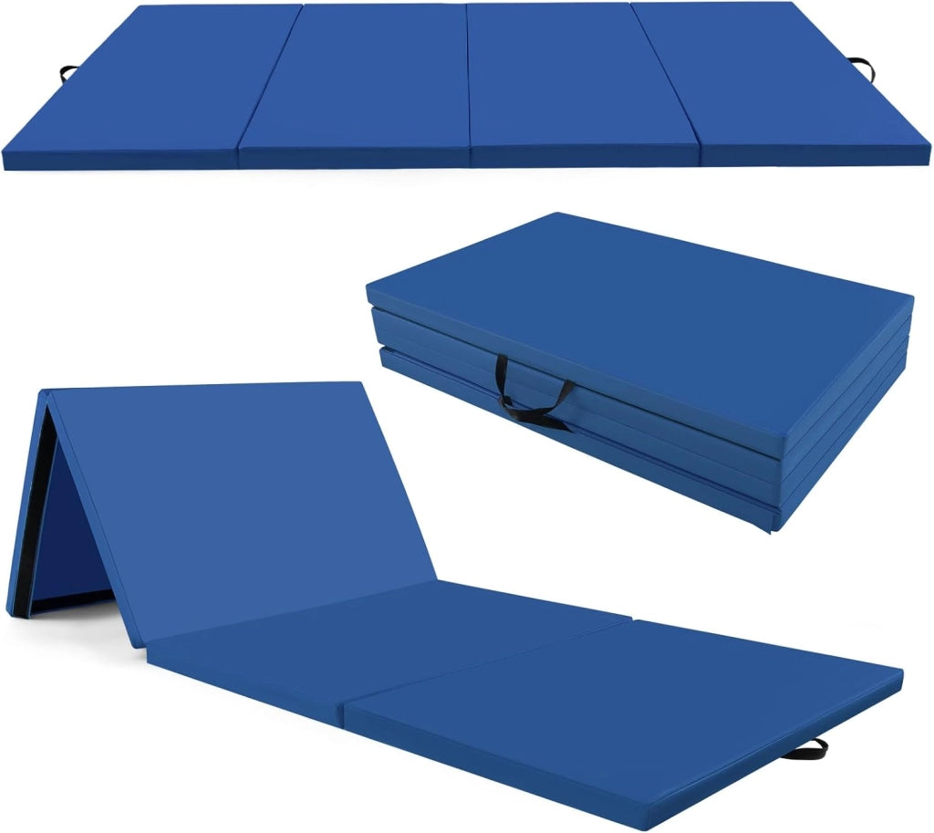 Tappetino per Ginnastica Pieghevole a 4 Pannelli con Maniglie, 300 x 117 x 5 CM, Tappetino in Ecopelle con Chiusure a Strappo per Ginnastica, Yoga, Stretching & Capriole