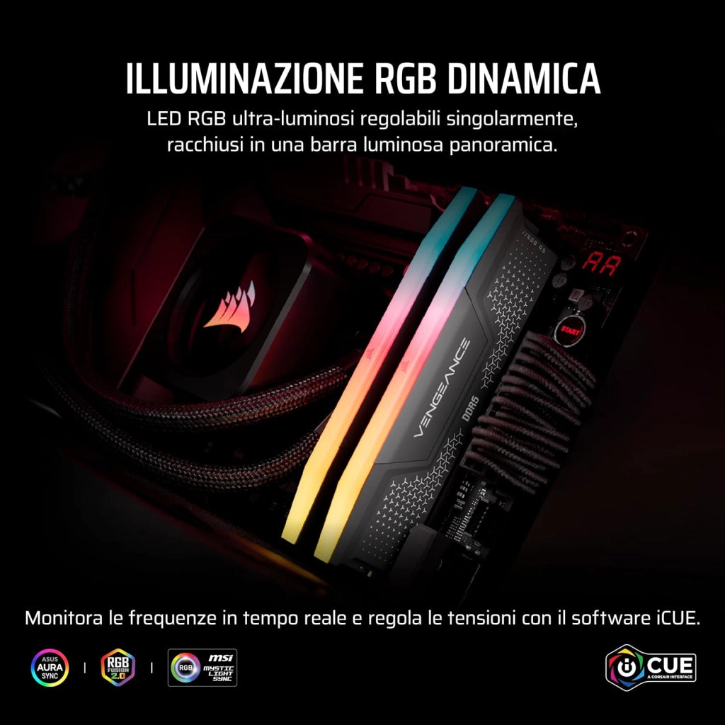 VENGEANCE RGB RS DDR5 RAM 32GB (2x16GB) Fino a 6000MHz CL36-44-44-96 1.35V AMD EXPO e Intel XMP 3.0 Memoria Per Computer Desktop – Grigio (CMG32GX5M2E6000Z36)