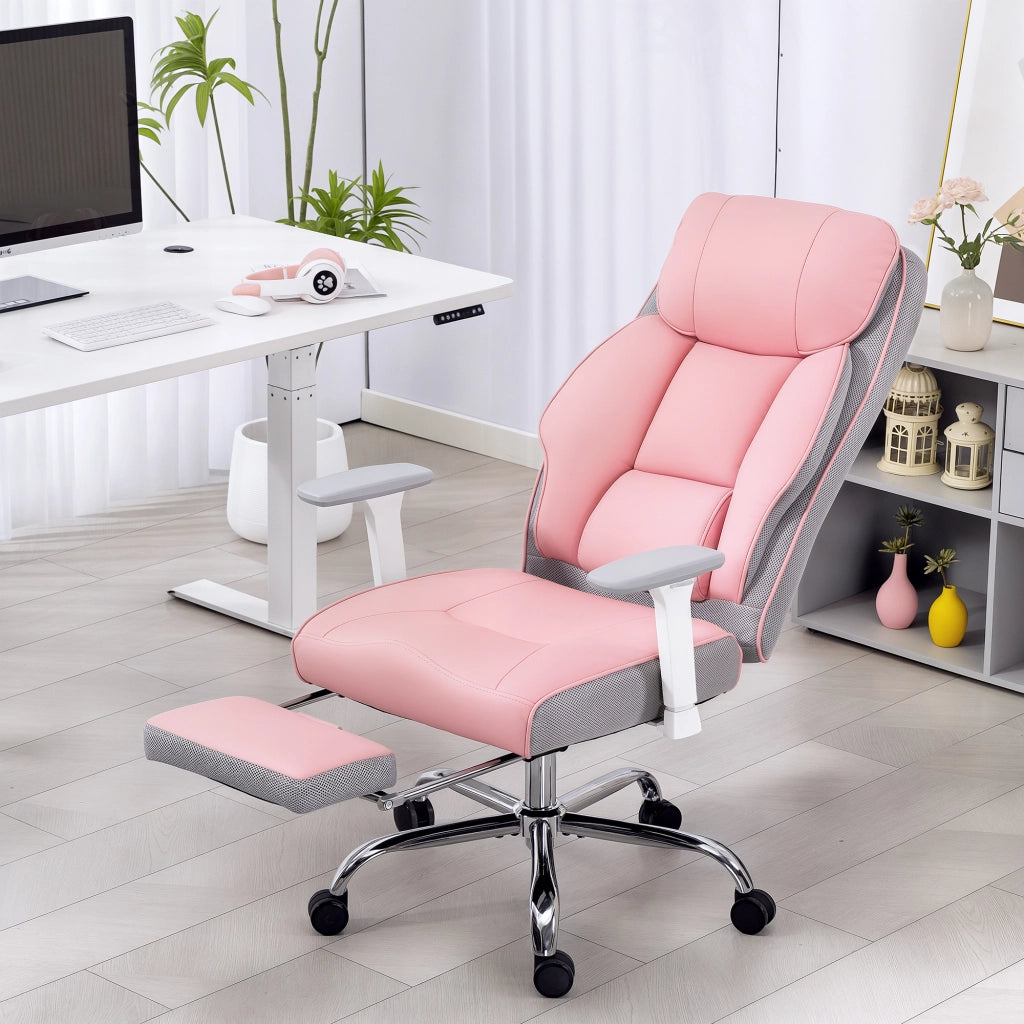 Sedia da Ufficio Ergonomica Rinforzata con Braccioli Regolabili, Poggiapiedi e Poggiatesta, Rosa