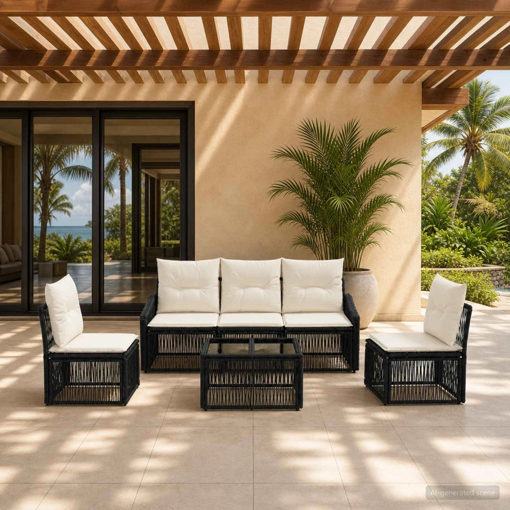 Set Divano da Giardino 6 pz Nero polyrattan 3435964