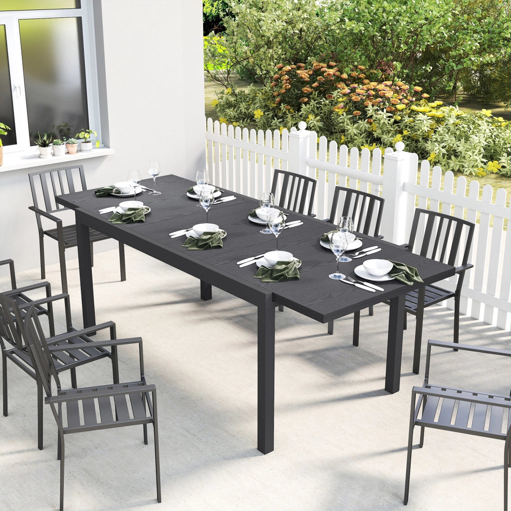 Tavolo da giardino allungabile 8-10 persone effetto legno telaio alluminio gambe regolabili 214x85x75cm grigio antracite ¨C Xylo