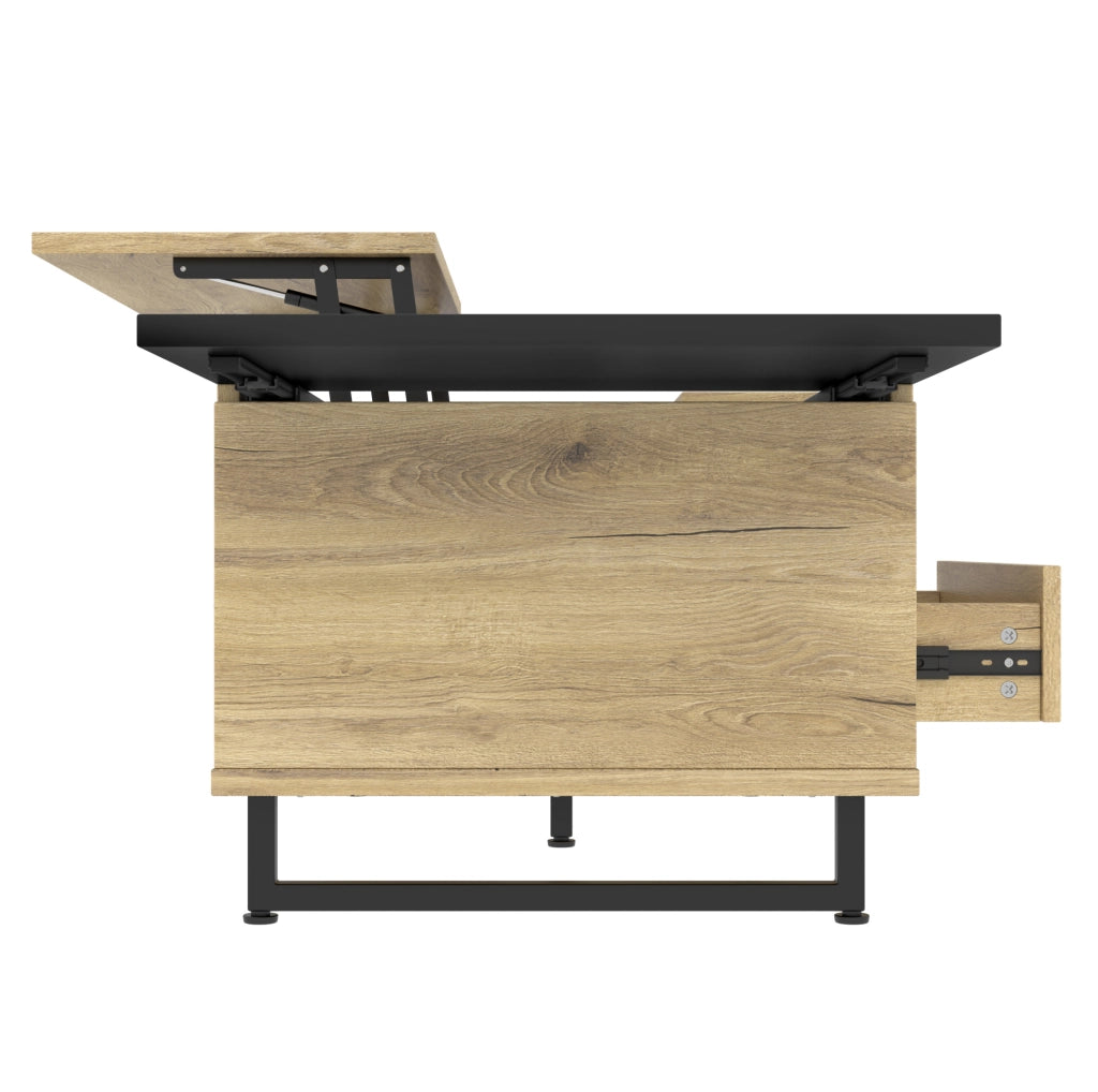 Tavolino da salotto elevabile con LED; cassetto e vani portaoggetti; 103;5x50x27;5 cm; naturale