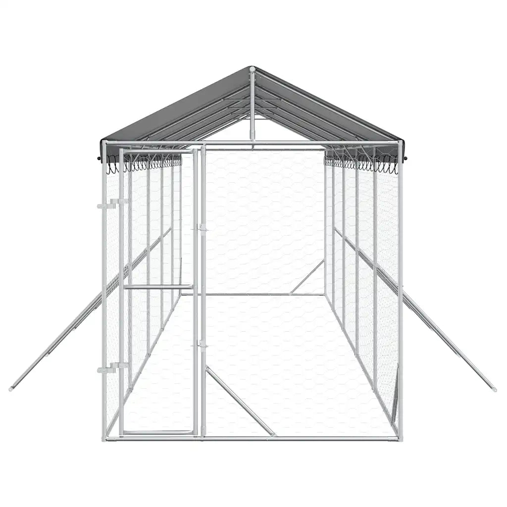 Cuccia Cani da Esterno Tetto Argento 2x10x2,5 m Acciaio Zincato
