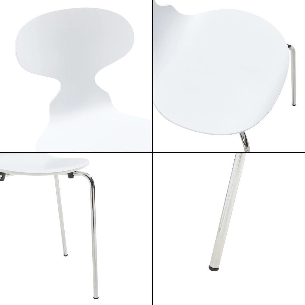 Set Kil di 4 Sedie Impilabili da Sala Pranzo - Bianco / Cromato [en.casa]