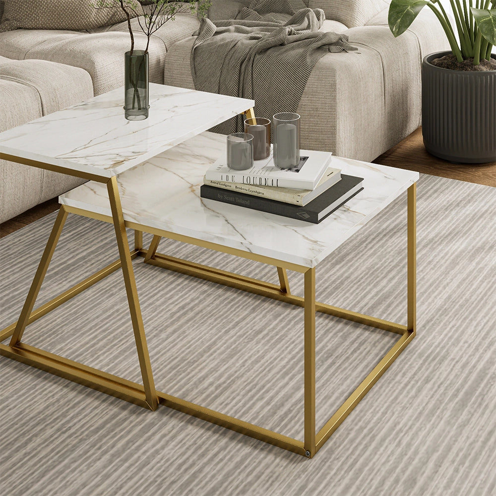 Vicco Tavolino da divano Marmo Bianco/Oro 60 x 50 cm 2 parti