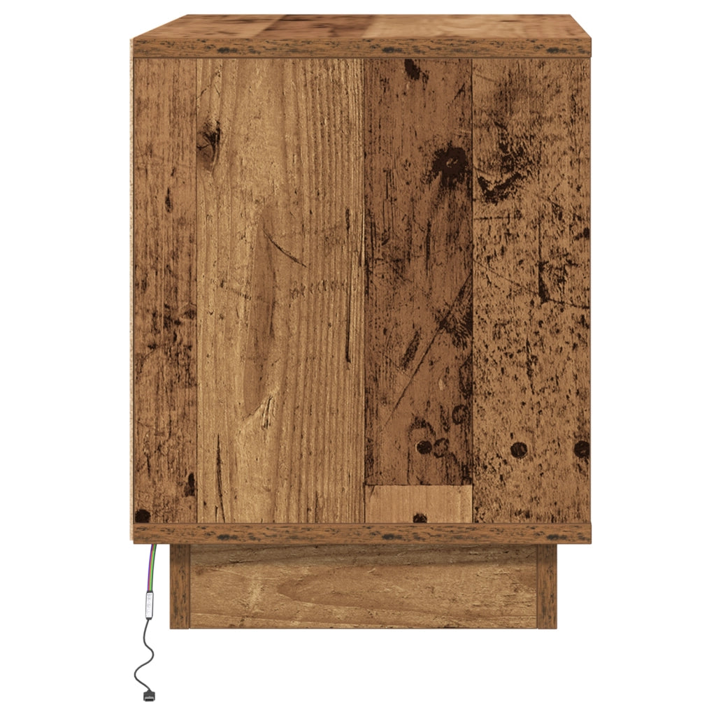 Comodino con luci LED in legno vecchio 44x34,5x45 cm