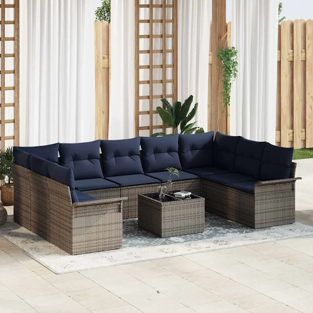Set Divano da Giardino con cuscino 10 pcs Grigio polyrattan