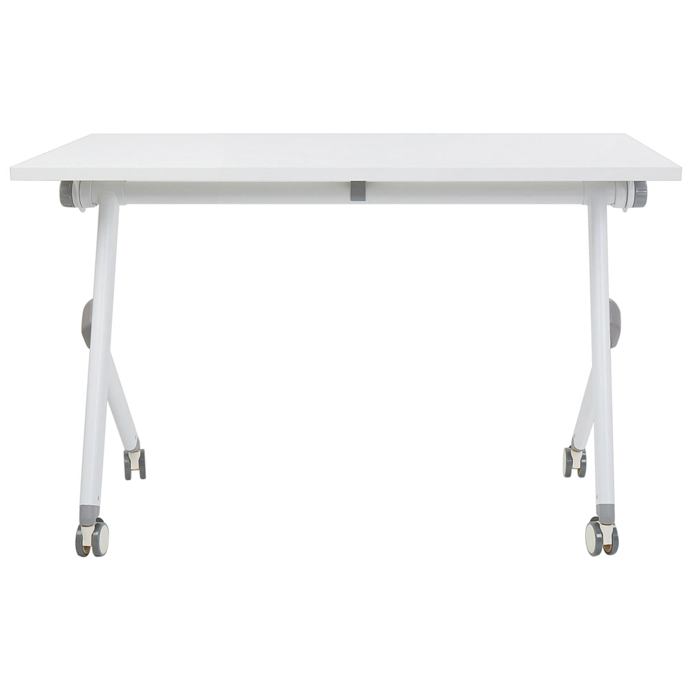 Scrivania rettangolare pieghevole con rotelle portatile con struttura in metallo bianco 120 x 60 cm stile moderno