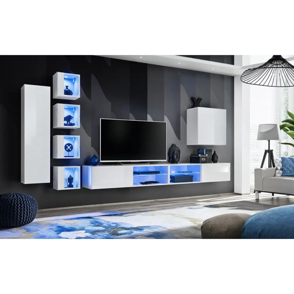 Set di mobili da salotto SWITCH XXVI design, colore bianco lucido.
