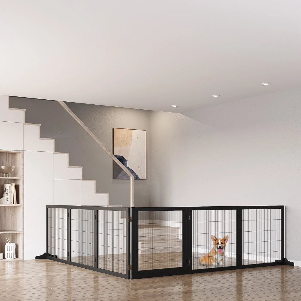 Cancello per Cani Pieghevole ¨C Zephmum ¨C Legno di Pino Nero 432x36x70cm