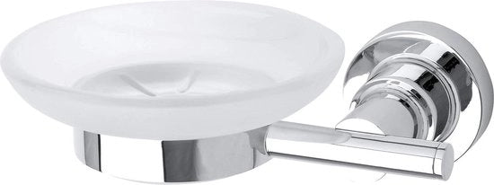 Supporto per sapone in metallo cromato con adesivo - Dimensioni 52 mm x 150 mm x 120 mm