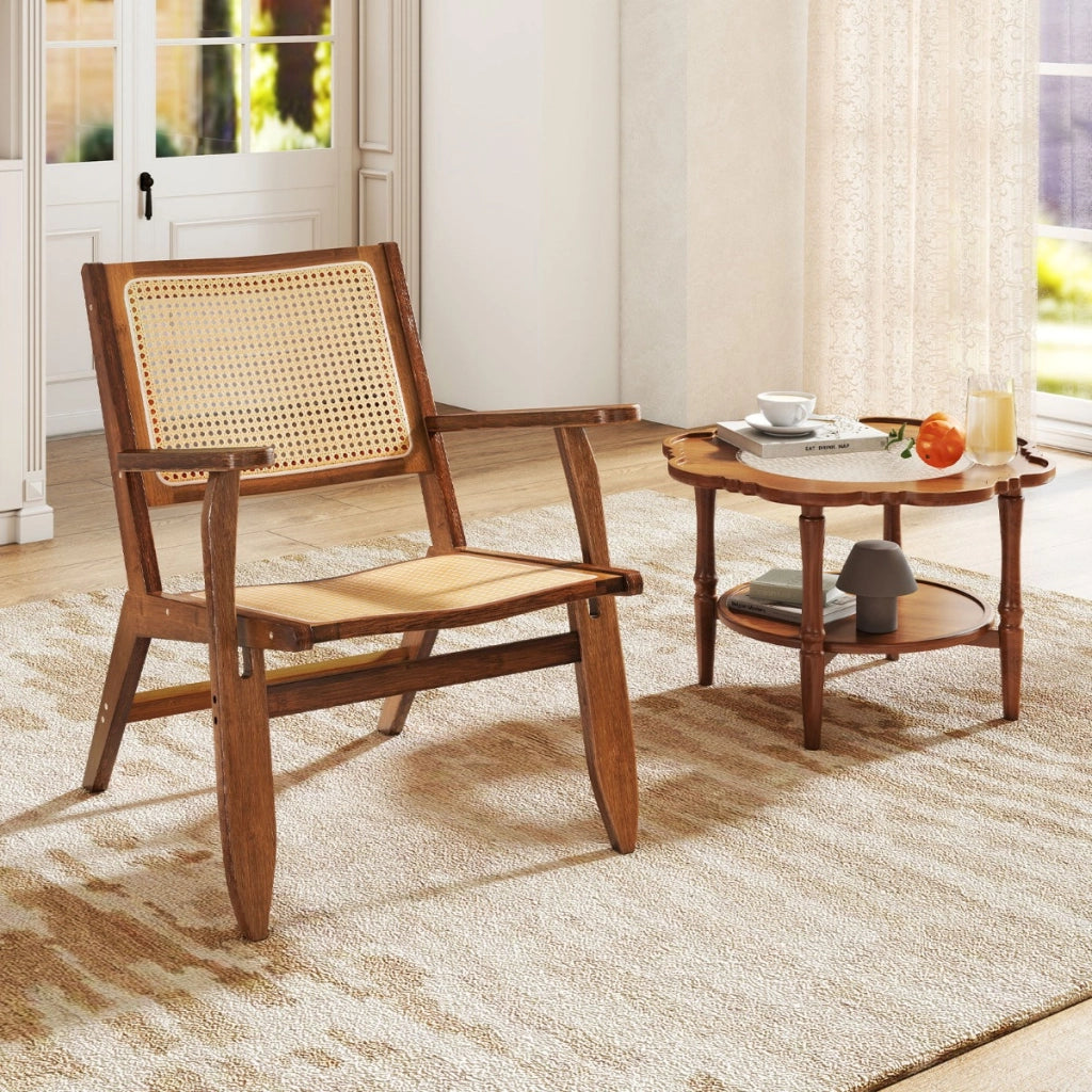 Sedia d'accento in rattan con schienale ergonomico e braccioli, Sedia da pranzo in bamb¨´ da poltrona da lettura Noce-Sedie e poltrone
