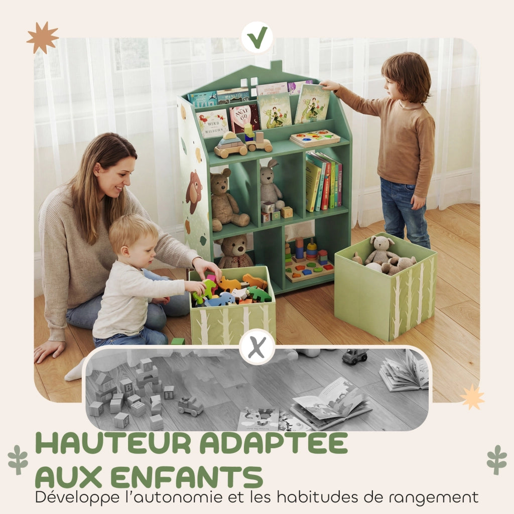 Libreria bambini ¨C zephmum ¨C legno, multistrato, verde, con cassetti