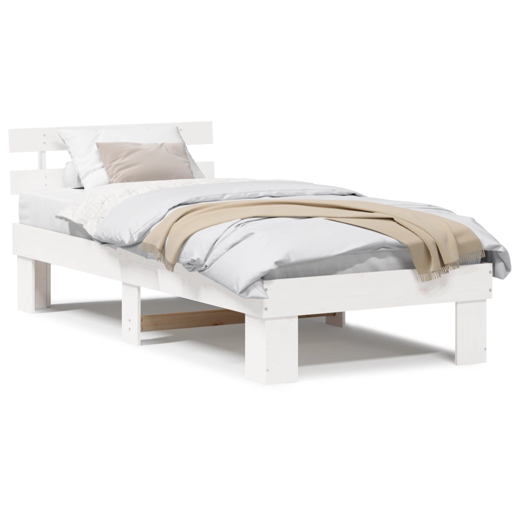 Struttura Letto con Testiera Bianca 100x200 cm Legno Massello di Pino