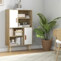 Libreria scandinava 4 nicchie + 2 armadi con ripiano dim. 80L x 24l x 123H cm Piedi affusolati inclinati Legno Massiccio Quercia