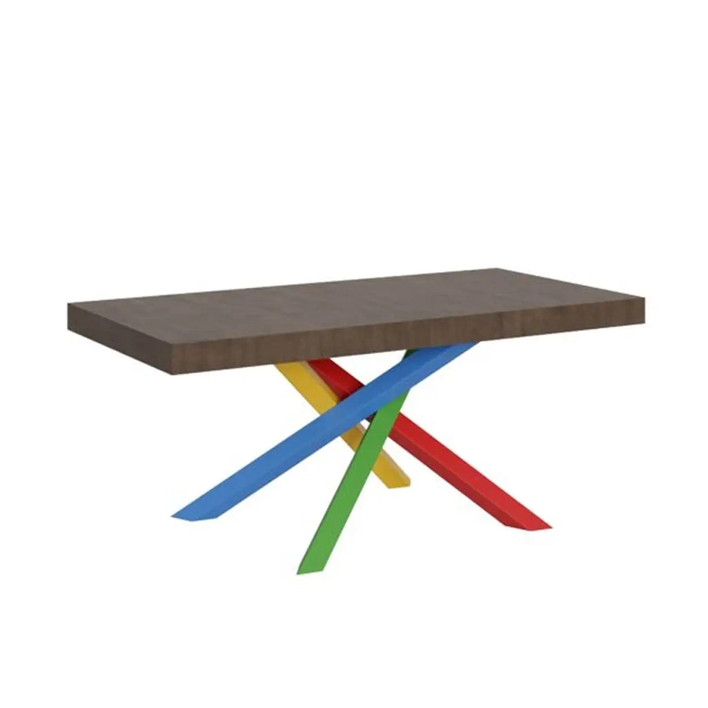 Tavolo allungabile 200/460x90 cm Volantis colore noce gambe multicolore 4/B