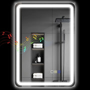 Specchio Bagno LED in Vetro Temperato con Bluetooth 70x50x3.5 cm Luce Regolabile e Touch Design Moderno