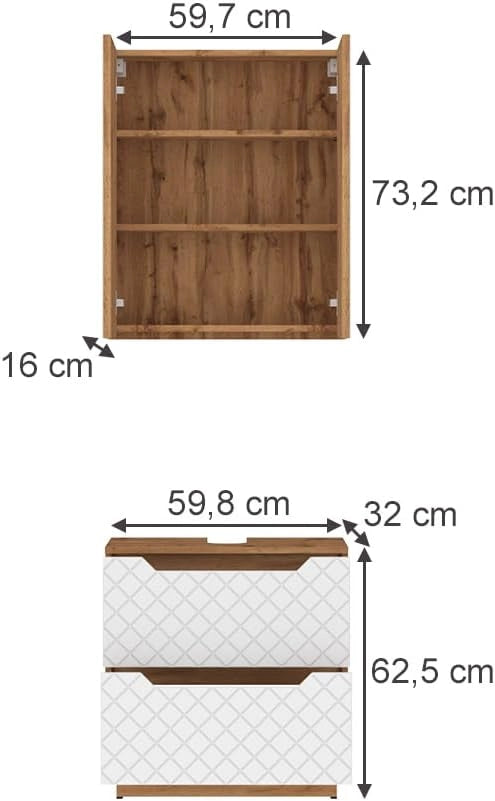 Set di mobili da bagno Lotta, Rovere/bianco con struttura in piastrelle, 2 parti