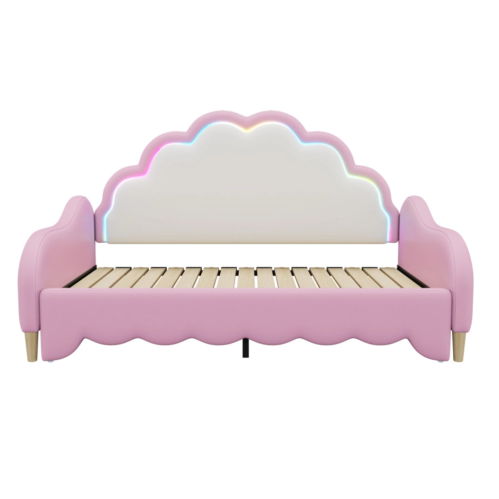 Letto a Divanetto 140x200 cm - Testiera LED Regolabile; in PU e MDF - Rosa