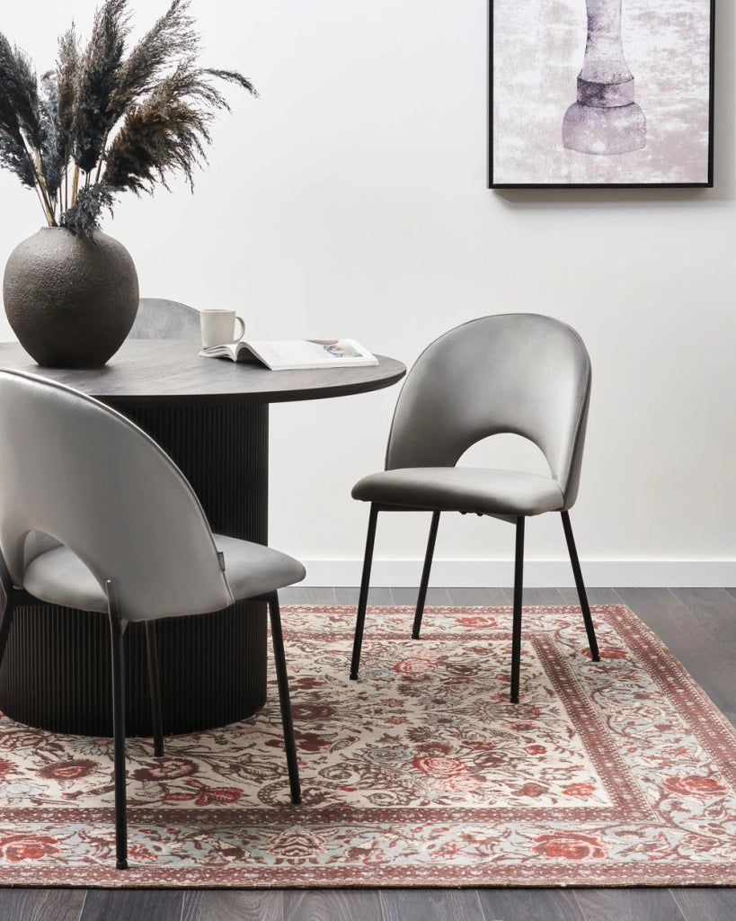 Set di 2 sedie da pranzo rivestimento in velluto grigio gambe nere glamour retrò