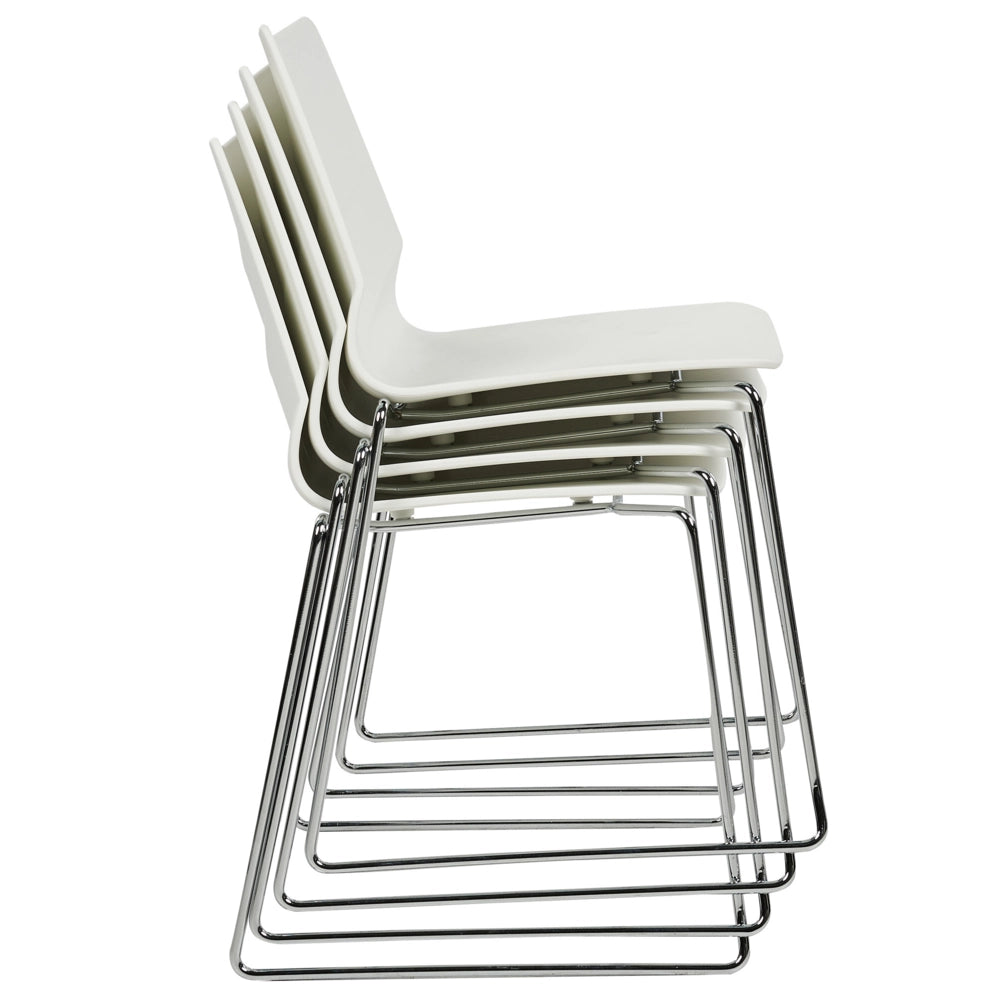 Set di 4 sedie da pranzo bianche impilabili con braccioli in plastica con gambe in acciaio Sedie da conferenza Design scandinavo moderno e contemporaneo Sedute per la sala da pranzo