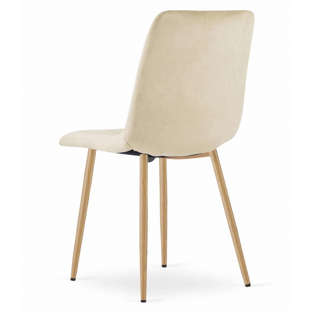 Set di 3 sedie Lava in velluto beige e gambe effetto legno