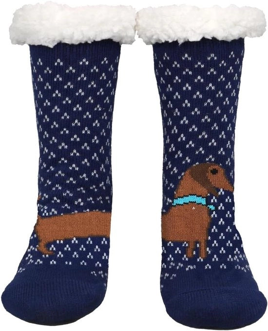 Sokke con motivi di animali per donne con stoppers antiscivolo per calore invernale. Sokke per casa con motivi festivi. Ideali come regalo per l'epifania.
