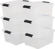 Set di 6 scatole di archiviazione, 15L, Stivabile, Garage, camera da letto, soggiorno, TB-15, B39 x D28,5 x H18 cm - Translucido