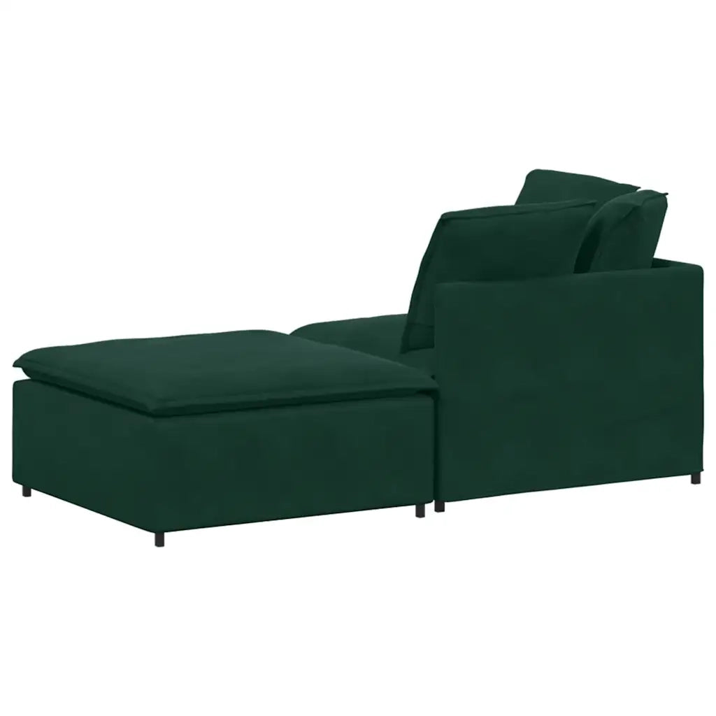 Divano Modulare con Poggiapiedi e Cuscini Velluto Verde Scuro 3321221