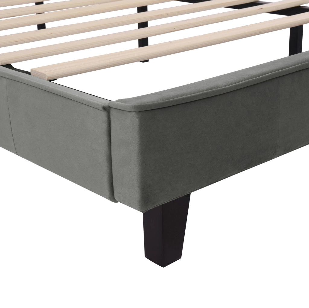 Letto imbottito matrimoniale 180x200 cm in velluto grigio con rete a doghe e testiera