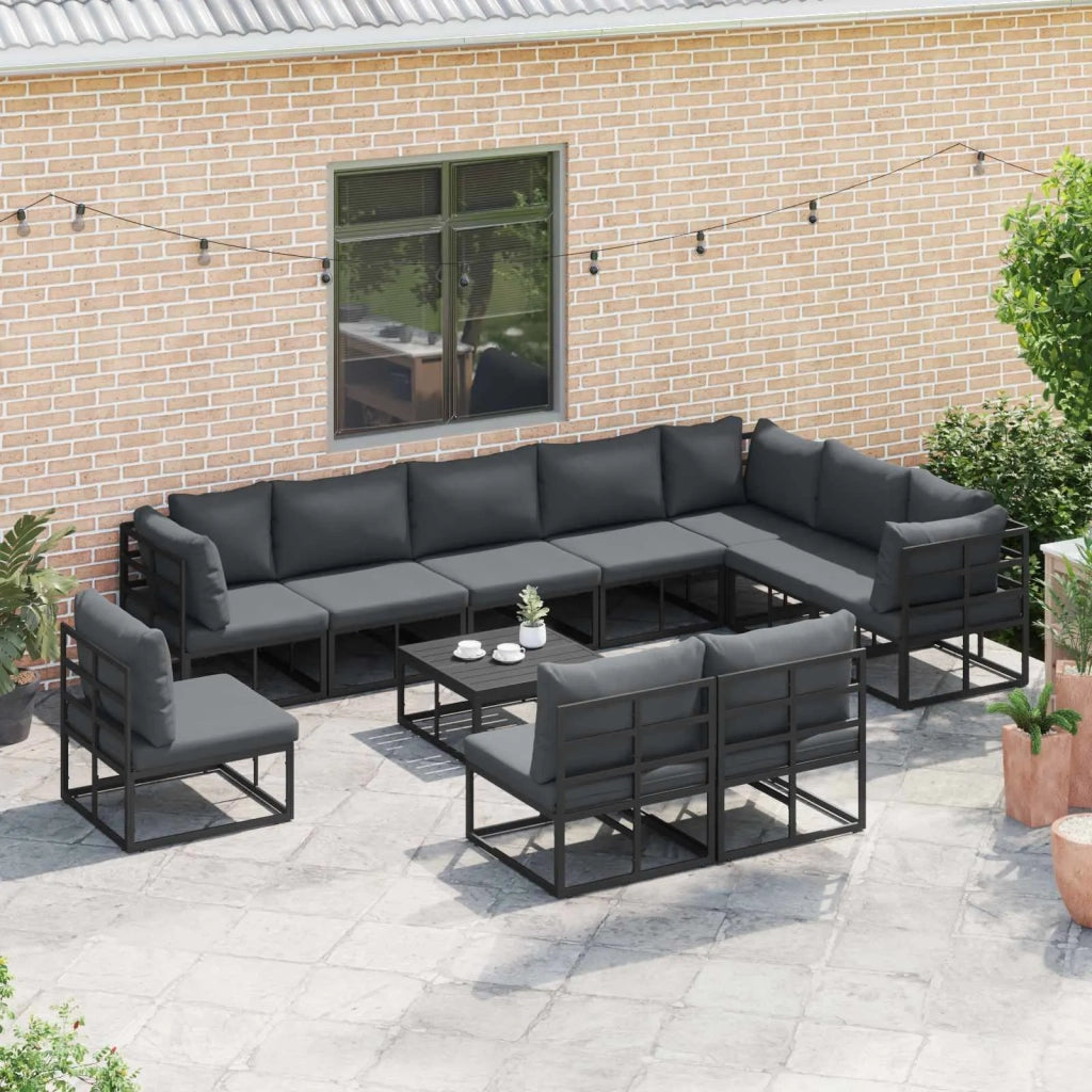 Set Divano da Giardino con cuscino 10 pcs Nero Alluminio 3378878