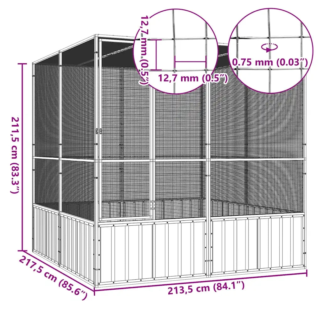 Gabbia Uccelli Antracite 213,5x217,5x211,5 cm Acciaio Zincato 171549