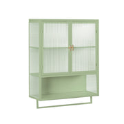 Pensile con 2 Ante; 1 Ripiano Rimovibile; 1 Vano Aperto e Portasciugamani per Bagno in Vetro e Metallo 60×23×78 cm Verde
