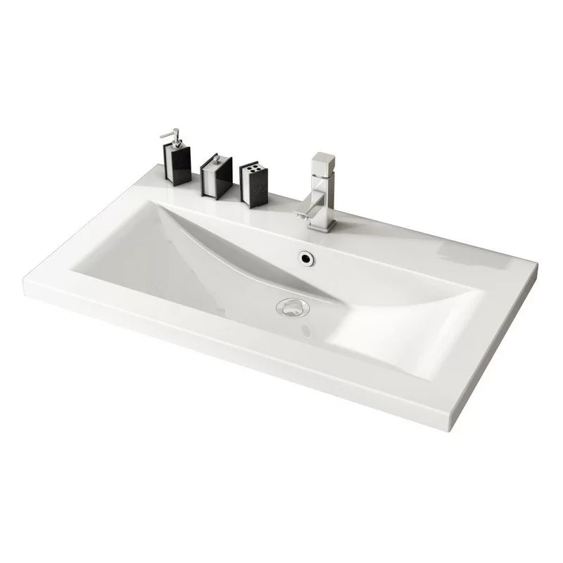Mobile bagno sospeso perseo larice bianco con lavabo e specchio 90 cm