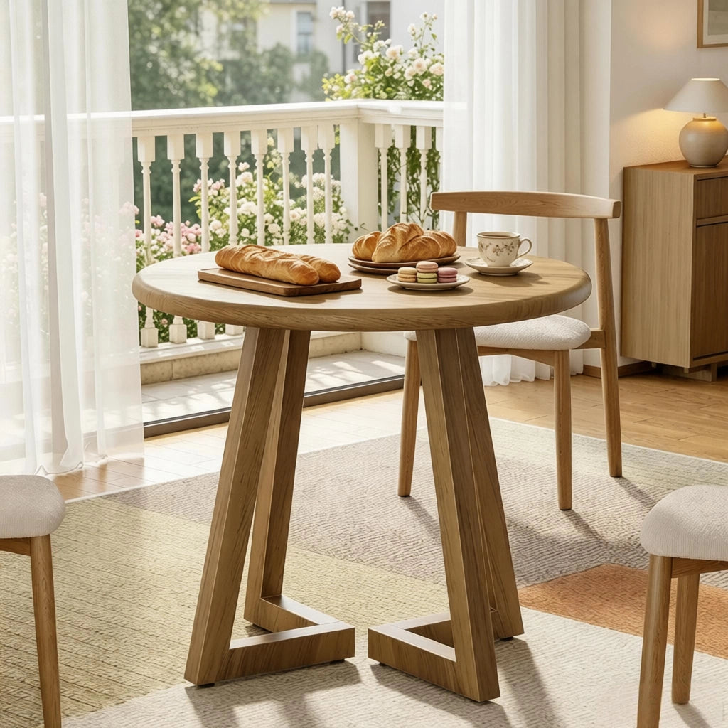 Tavolo da pranzo rotondo con piano da 4 cm e piedini regolabili per cucina e soggiorno in MDF marrone 80 × 80 × 75 cm