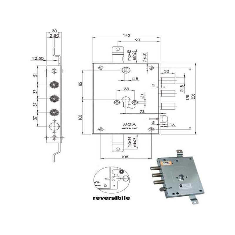 Serratura Sic.Triplice Cil. E73 664/371 Moia