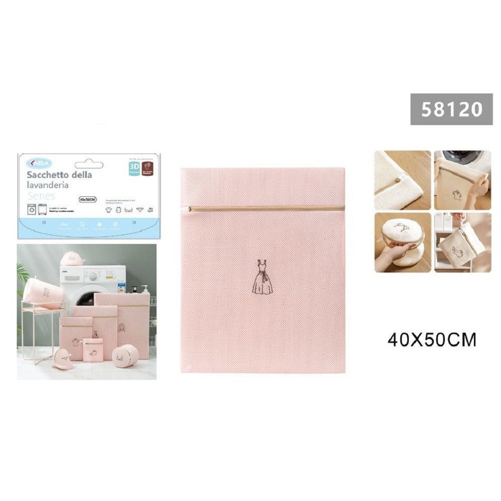 Trade Shop - Sacchetto Lavatrice Rosa Borsa Biancheria Vestiti Lavaggio A Rete 40x50 Cm 58120 -