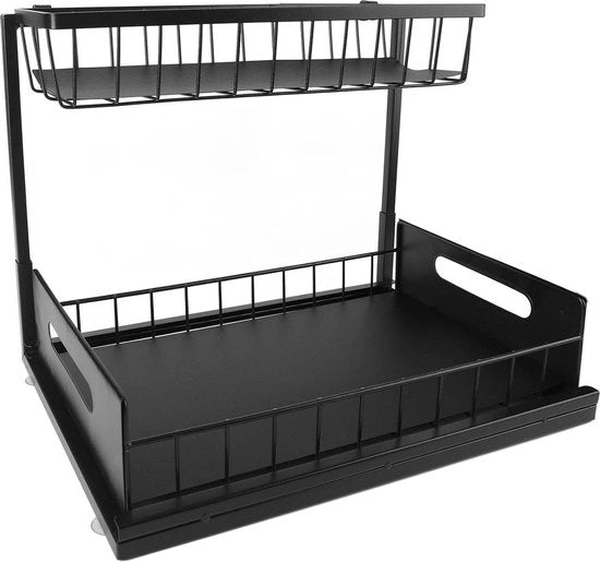 Organizzatore Sotto il Lavandino Nero a L Forma Ripiegabile Armadio a Scomparsa - 2 Livelli - Installazione Rapida per la Sala da Pranzo - Maggiore Spazio