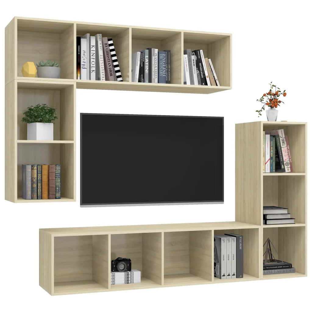 Set di Mobili Porta TV 4 pz | Armadietto TV | Mobile Porta TV Rovere Sonoma in Legno Multistrato