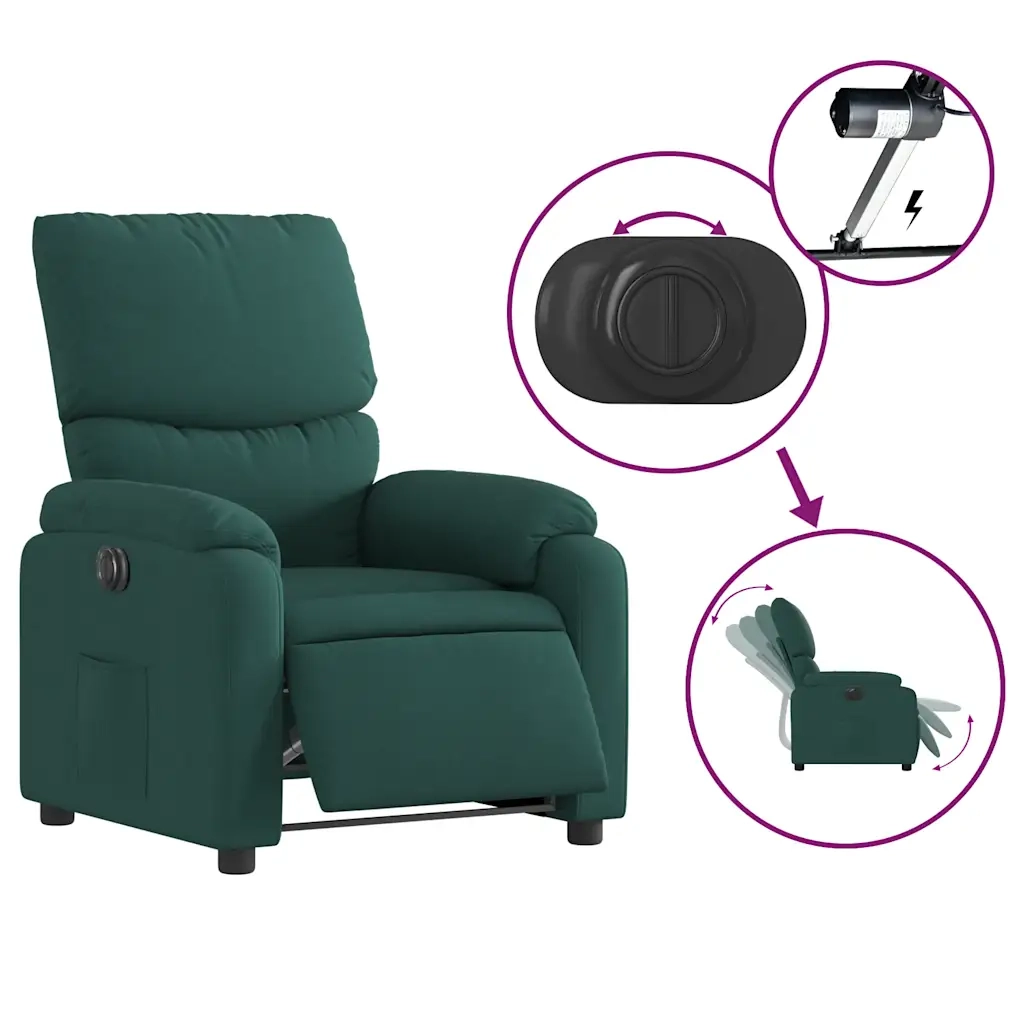 Poltrona | Sedia Relax Elettrica Reclinabile Verde Scuro in Tessuto
